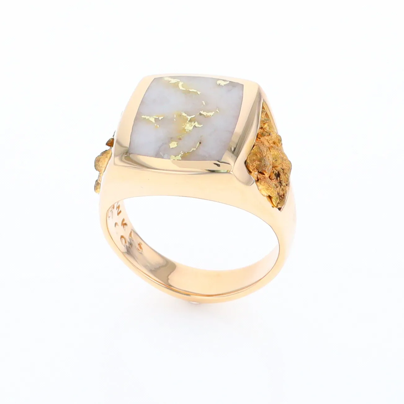 Gold Quartz Ring Double Side Natural Nuggets Rectangle Inlaid Center G1