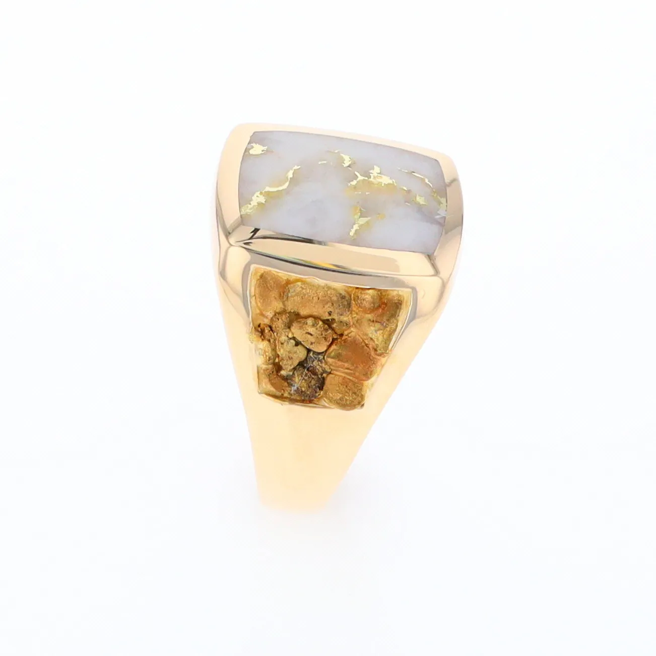 Gold Quartz Ring Double Side Natural Nuggets Rectangle Inlaid Center G1