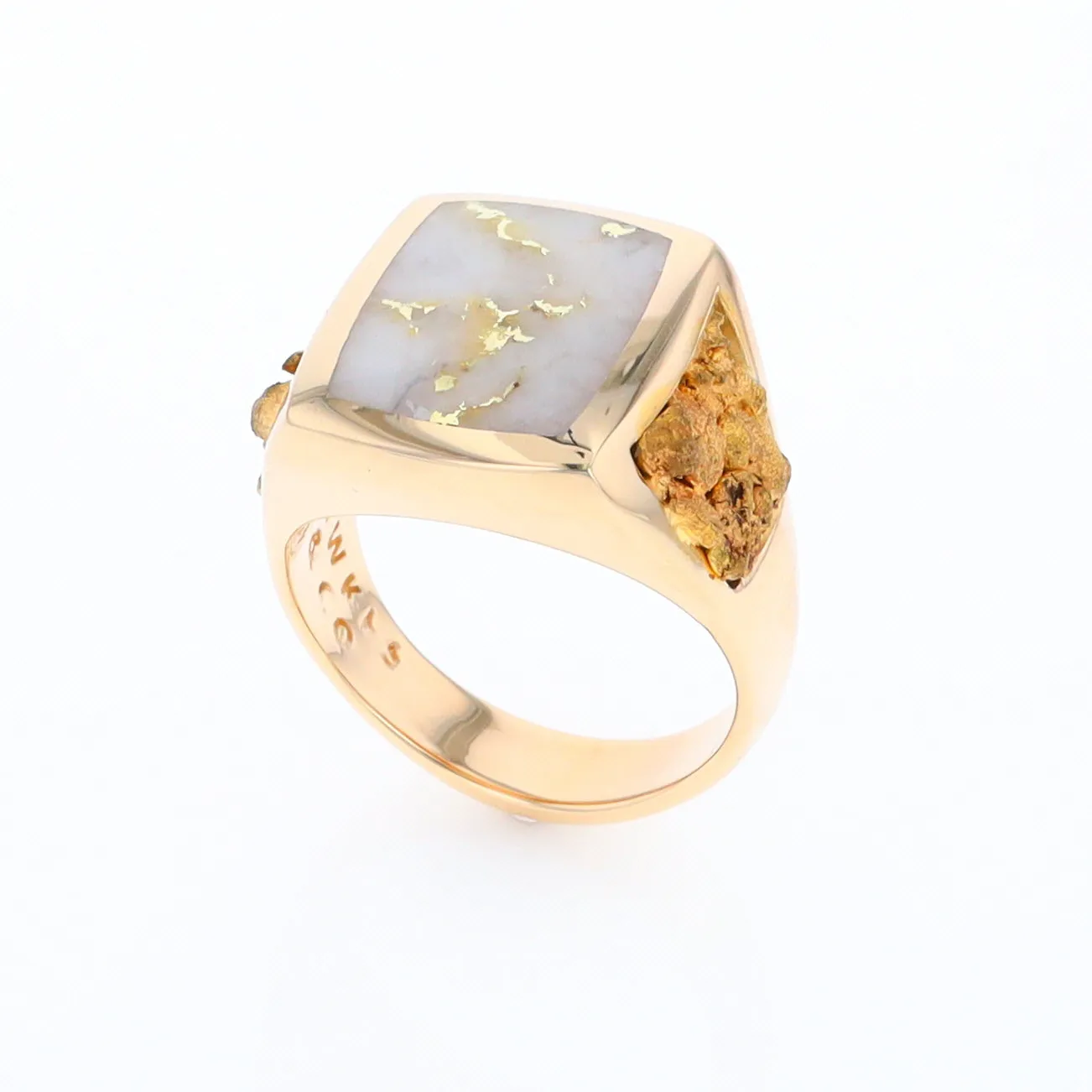 Gold Quartz Ring Double Side Natural Nuggets Rectangle Inlaid Center G1