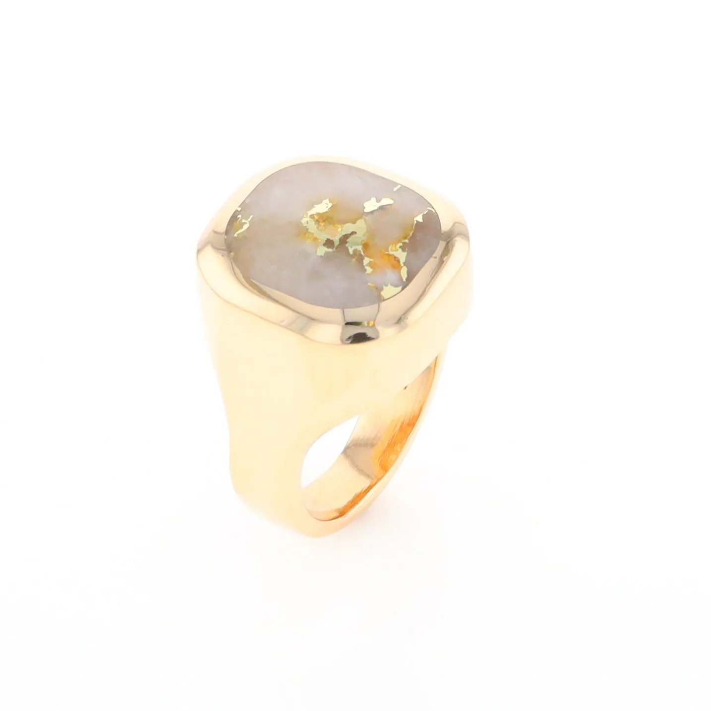 Gold Quartz Ring, Rectangle Inlaid Center