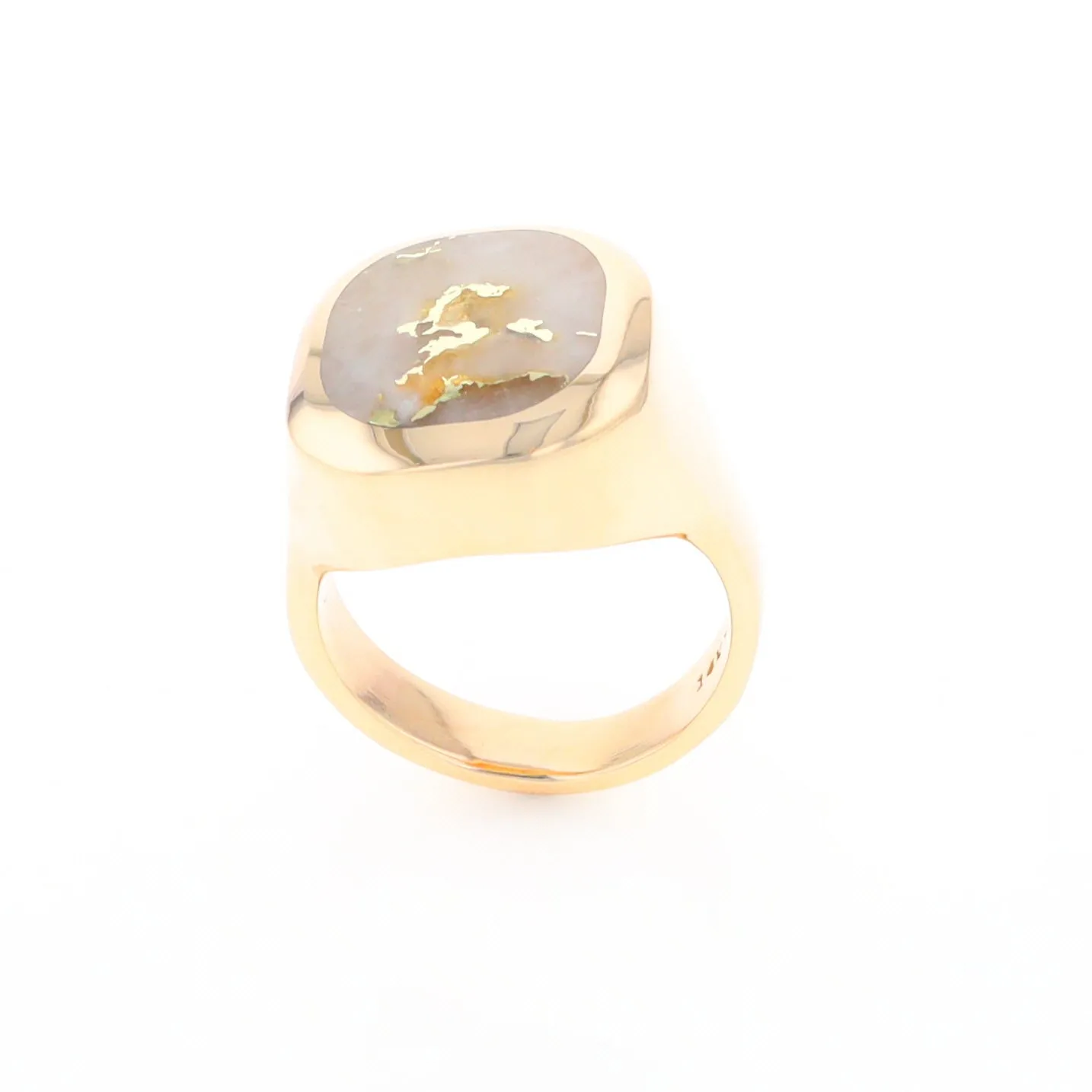 Gold Quartz Ring, Rectangle Inlaid Center