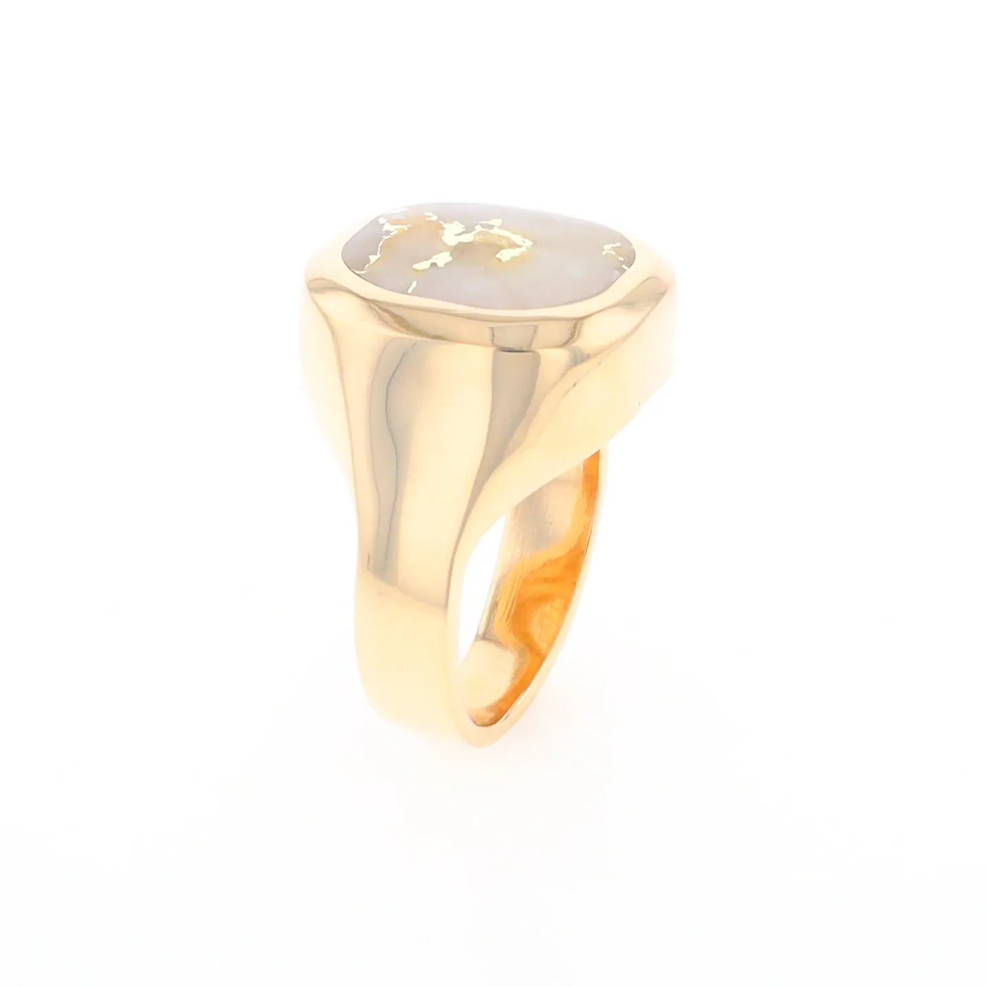 Gold Quartz Ring, Rectangle Inlaid Center