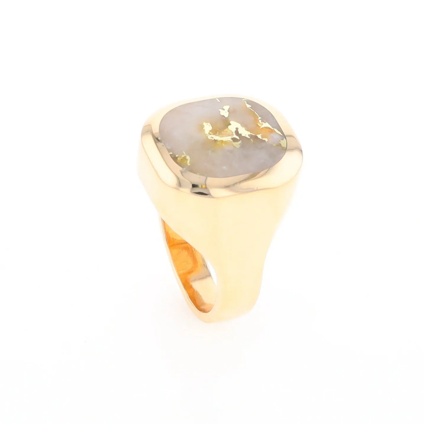 Gold Quartz Ring, Rectangle Inlaid Center