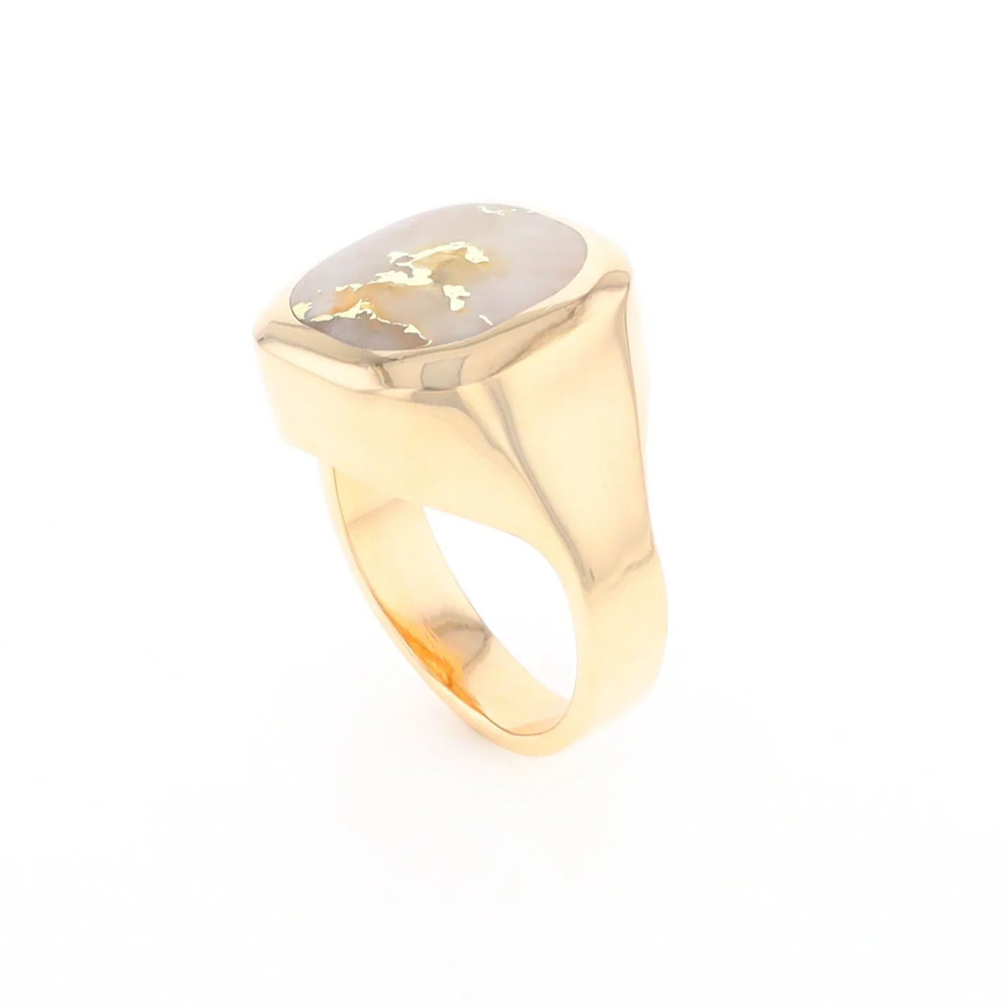 Gold Quartz Ring, Rectangle Inlaid Center