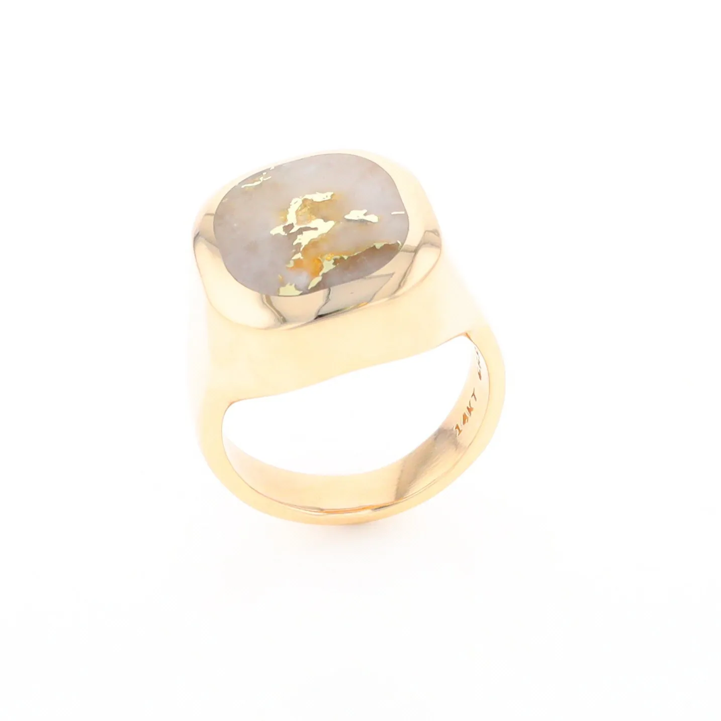 Gold Quartz Ring, Rectangle Inlaid Center