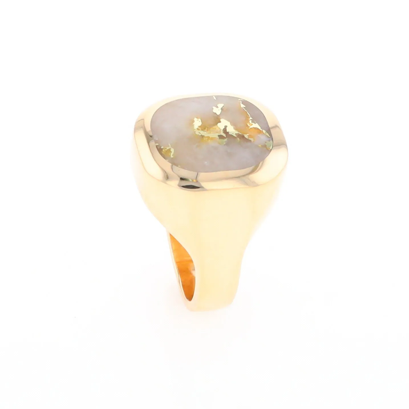 Gold Quartz Ring, Rectangle Inlaid Center