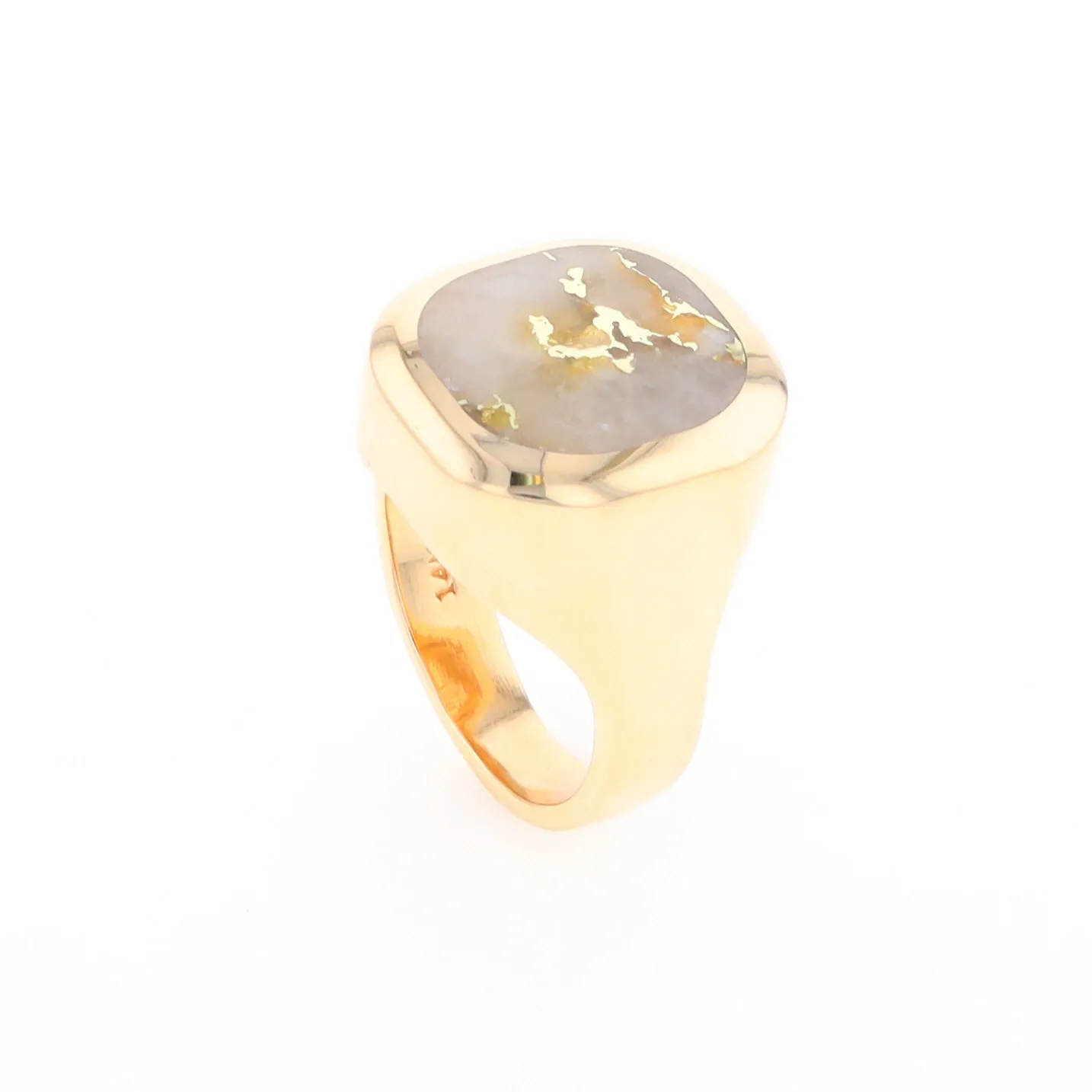 Gold Quartz Ring, Rectangle Inlaid Center