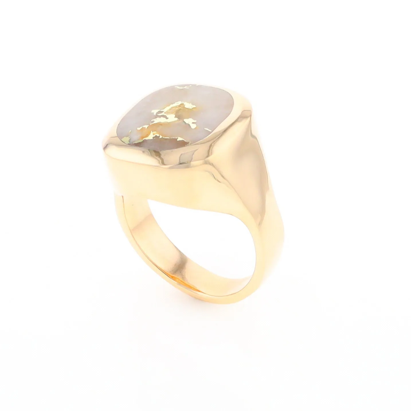 Gold Quartz Ring, Rectangle Inlaid Center