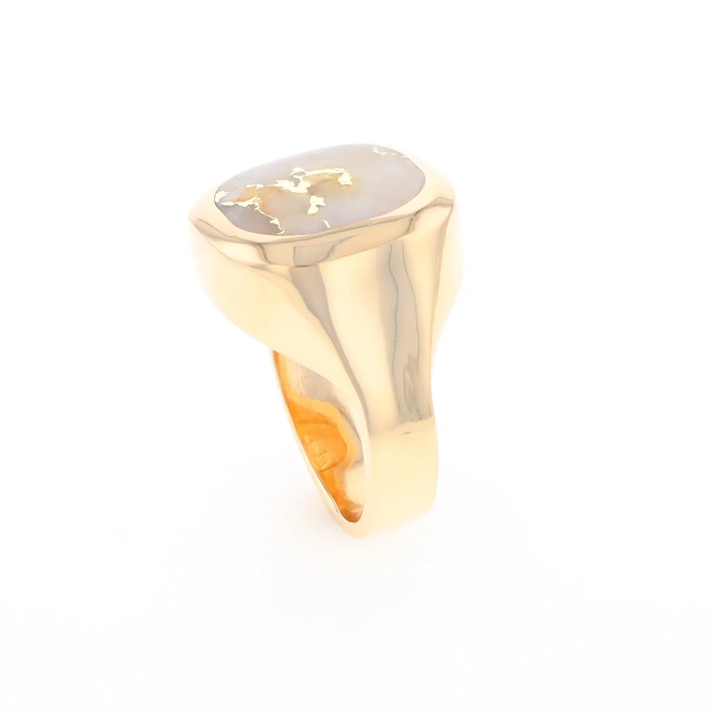 Gold Quartz Ring, Rectangle Inlaid Center