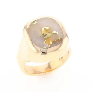 Gold Quartz Ring, Rectangle Inlaid Center