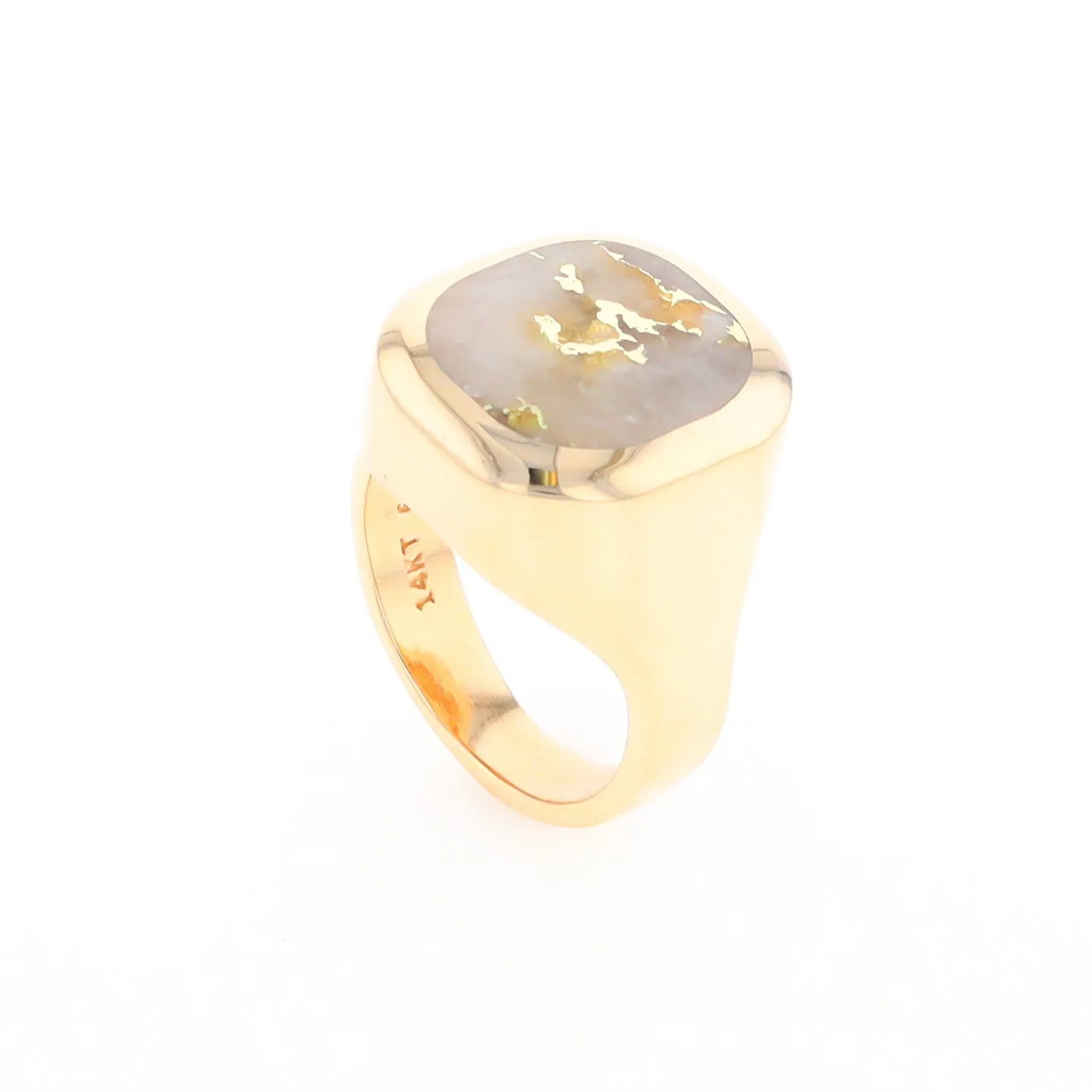 Gold Quartz Ring, Rectangle Inlaid Center