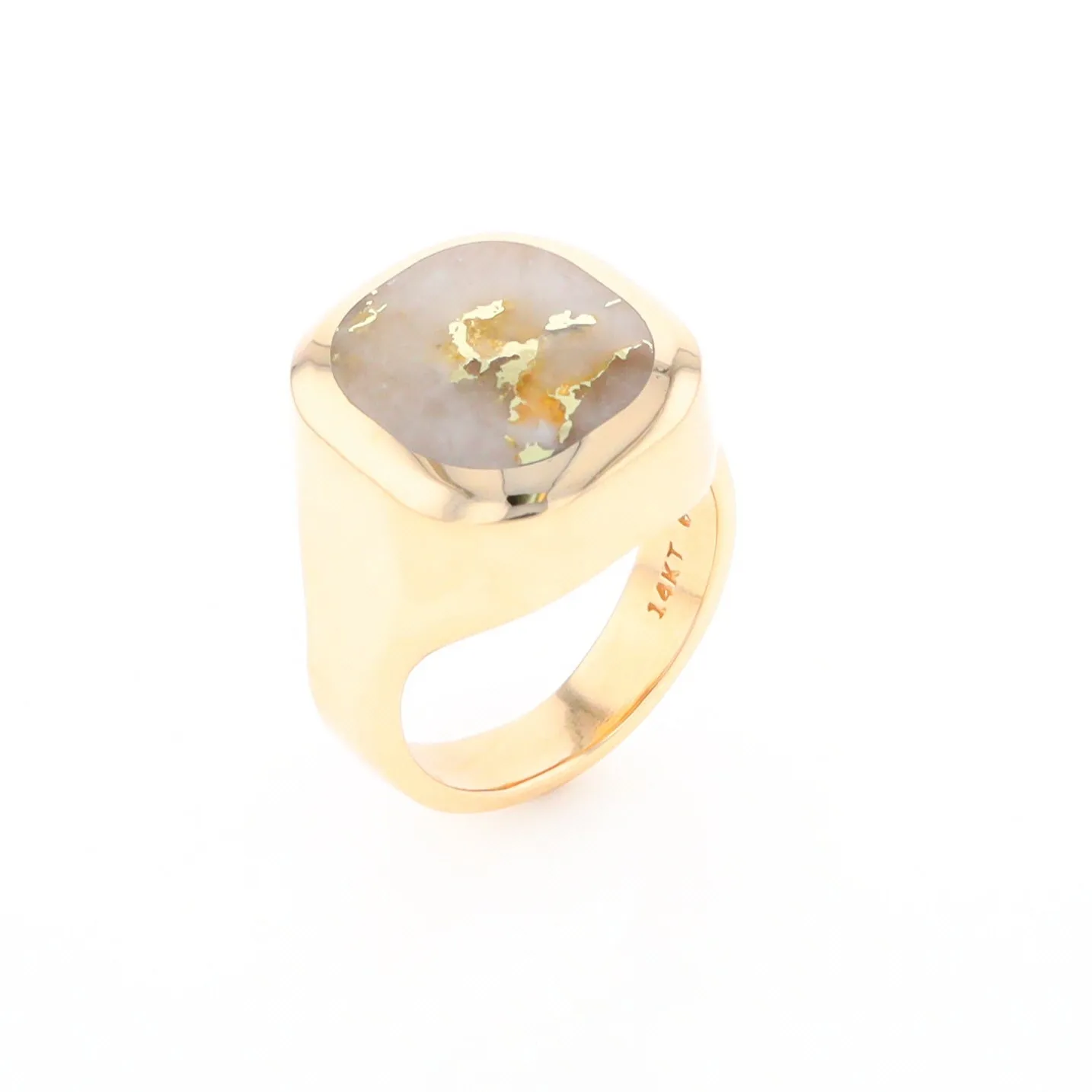 Gold Quartz Ring, Rectangle Inlaid Center