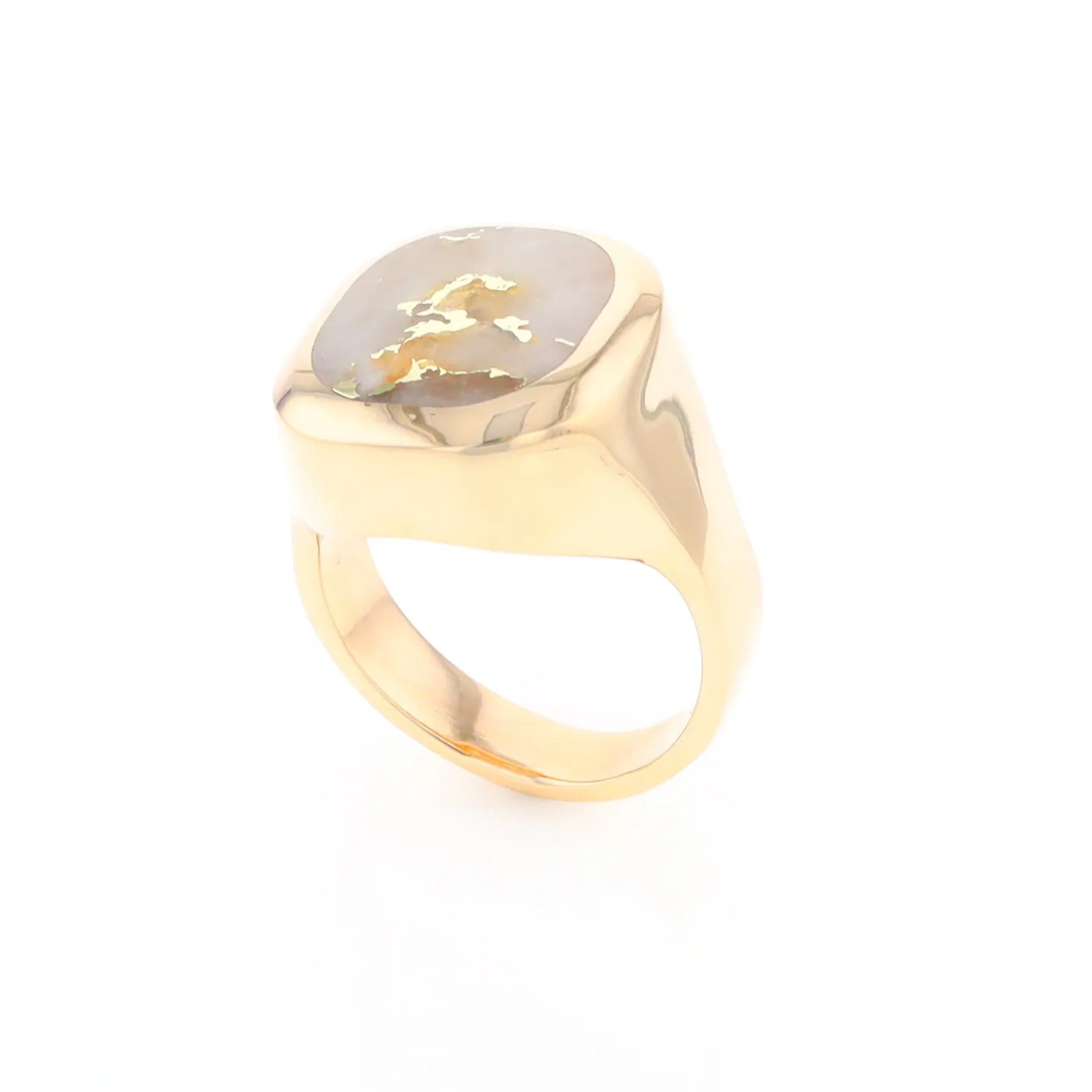 Gold Quartz Ring, Rectangle Inlaid Center