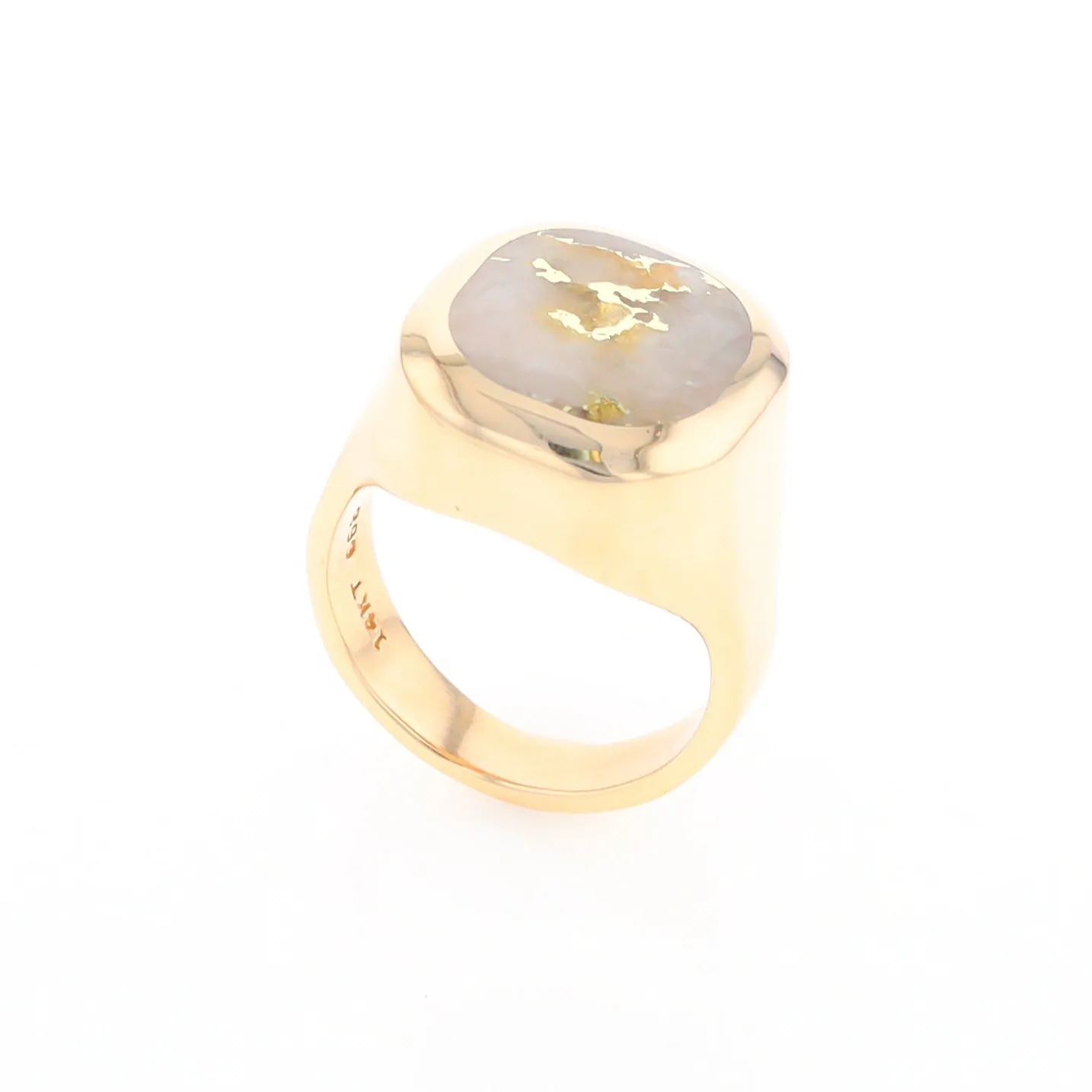 Gold Quartz Ring, Rectangle Inlaid Center