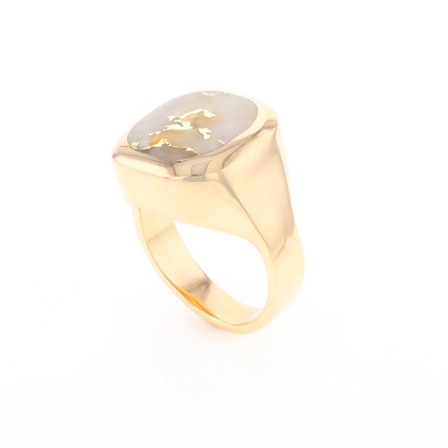 Gold Quartz Ring, Rectangle Inlaid Center