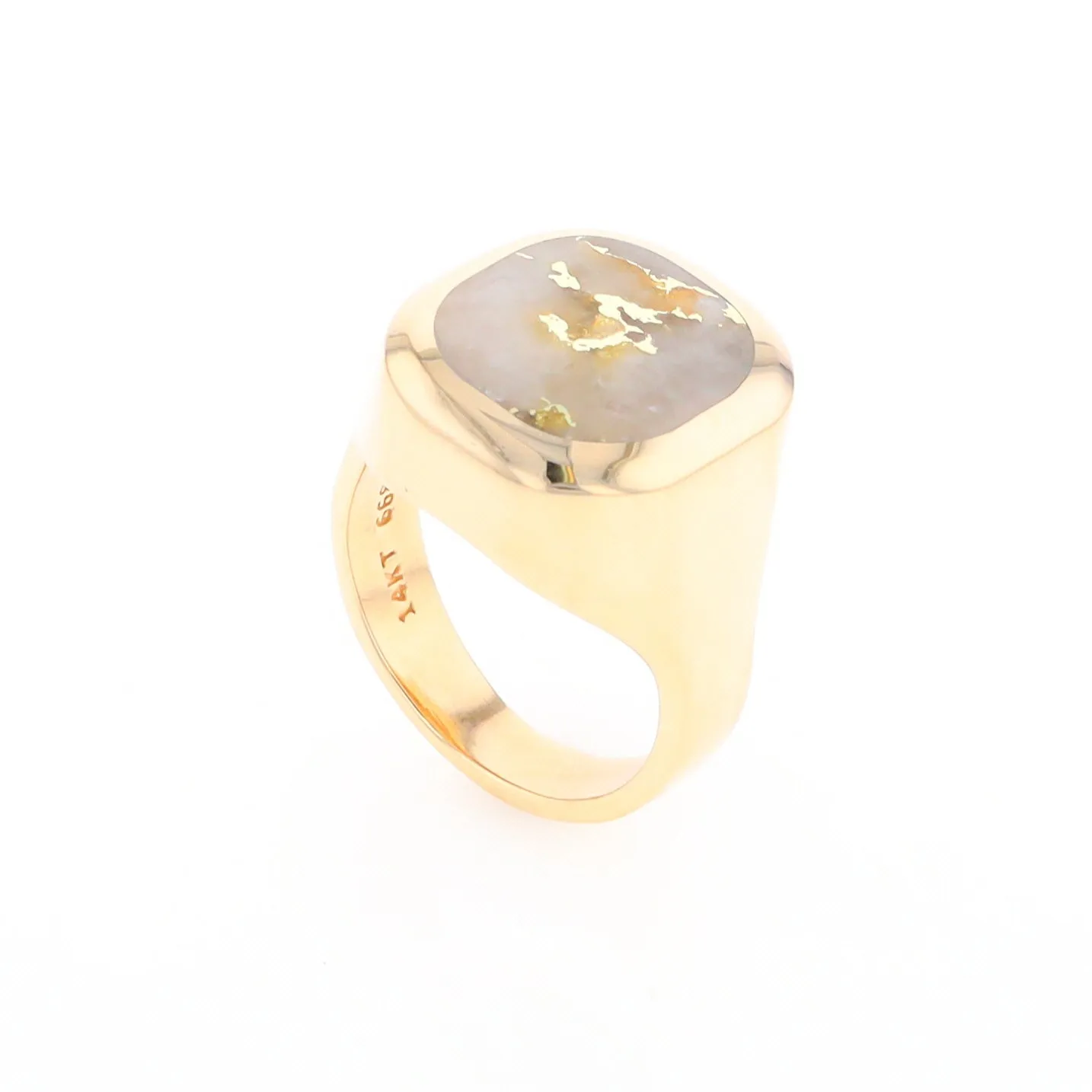 Gold Quartz Ring, Rectangle Inlaid Center