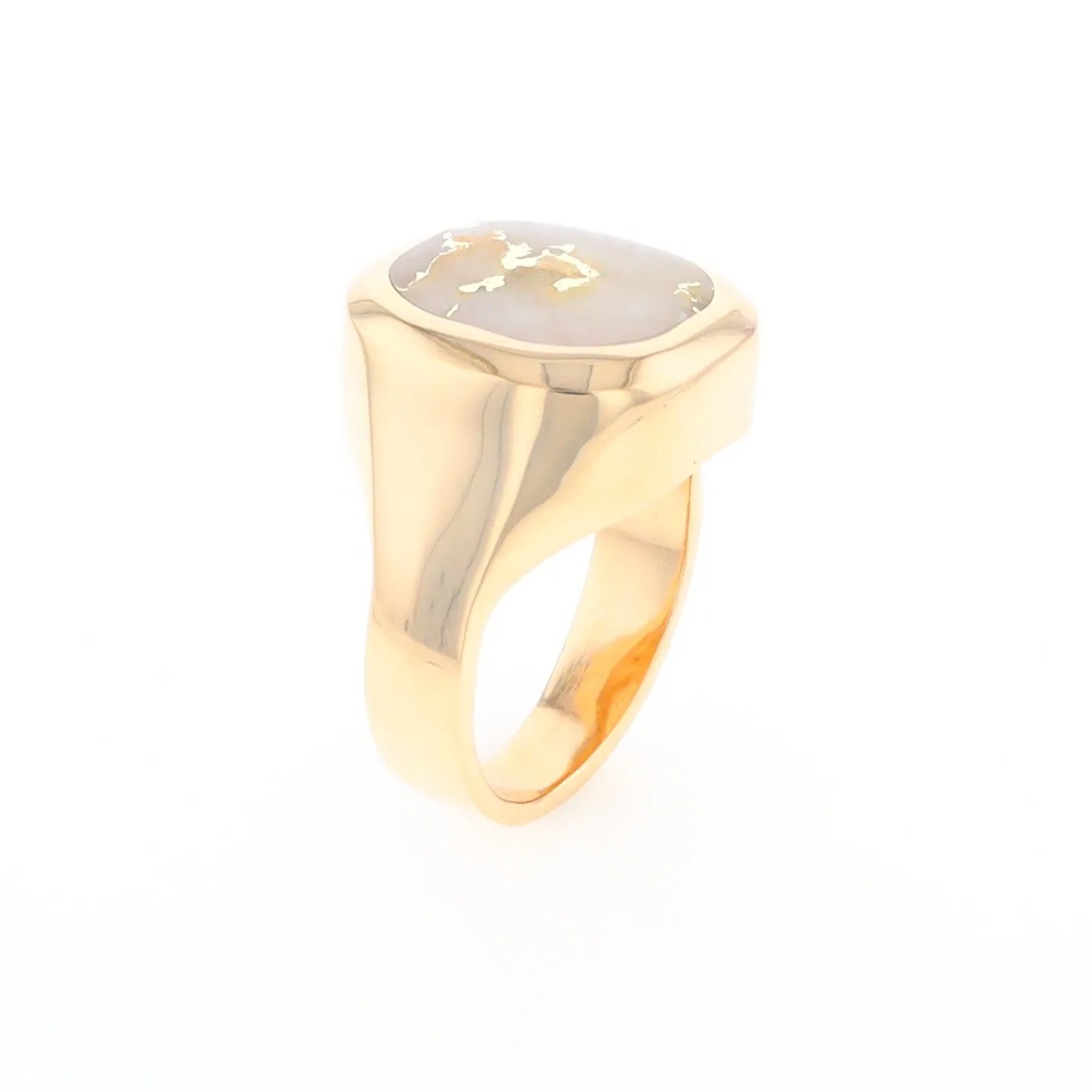 Gold Quartz Ring, Rectangle Inlaid Center