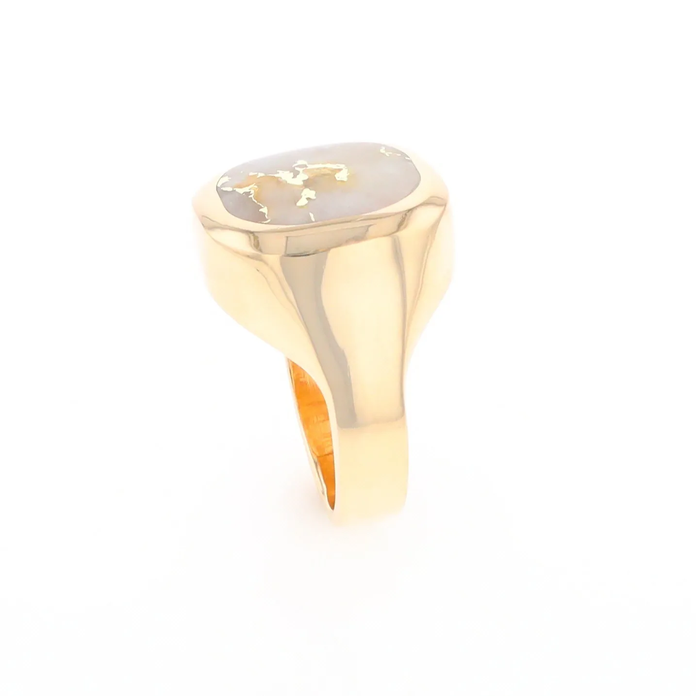 Gold Quartz Ring, Rectangle Inlaid Center