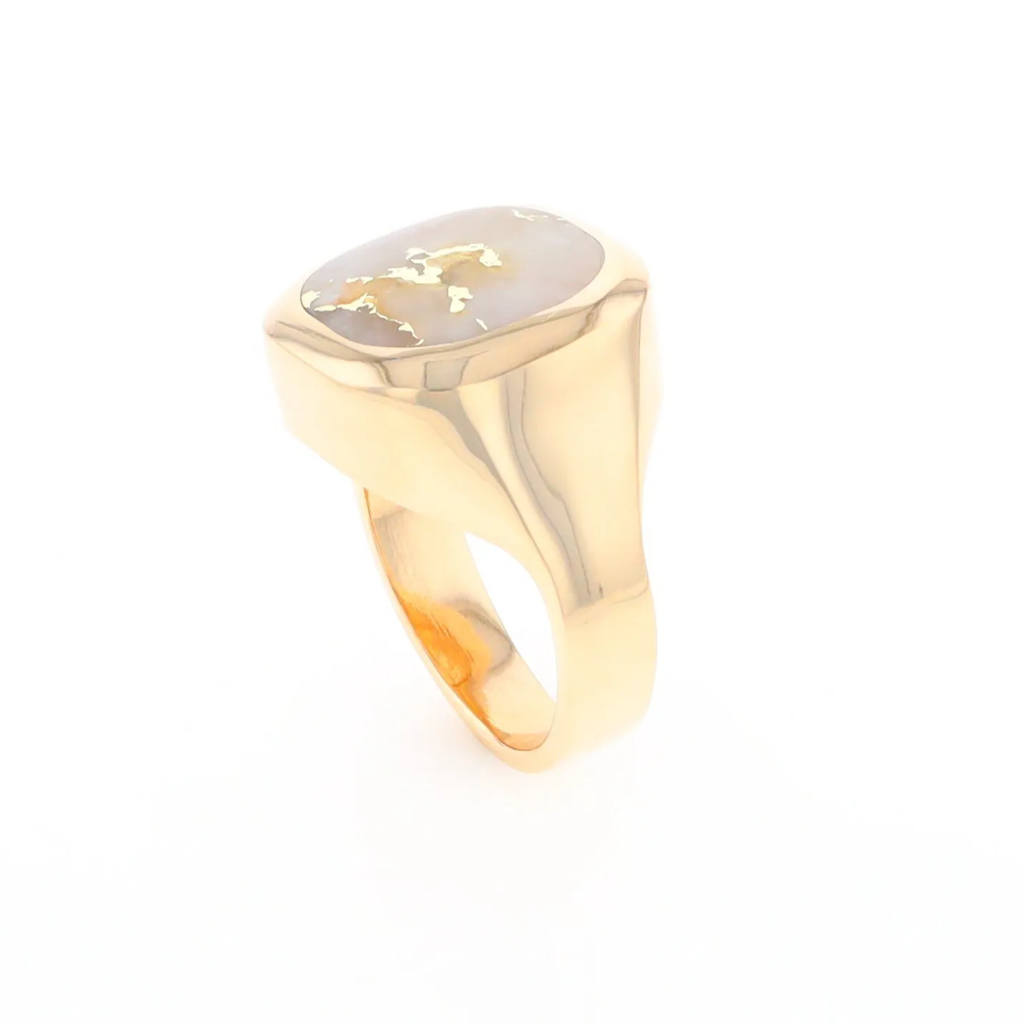 Gold Quartz Ring, Rectangle Inlaid Center