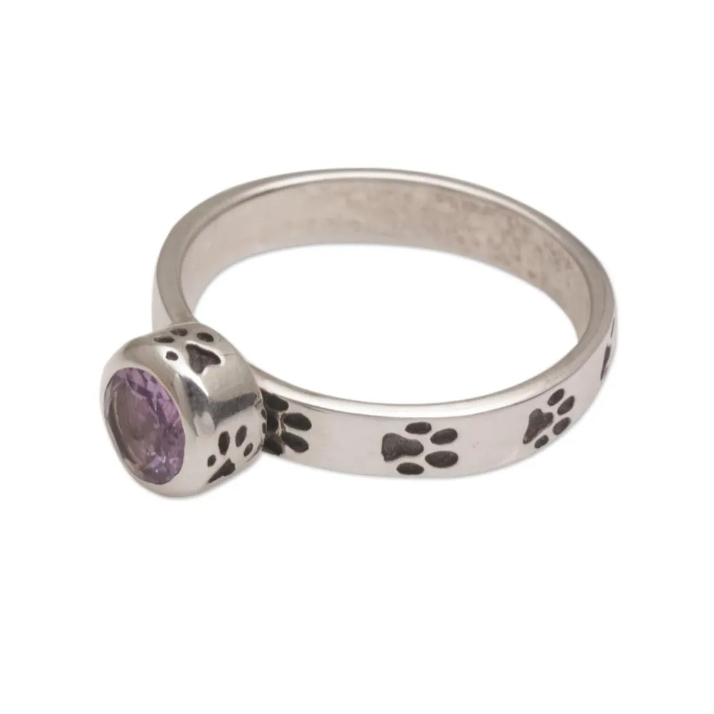 Handmade 925 Sterling Silver Amethyst Cocktail Ring - Pawing Around | NOVICA