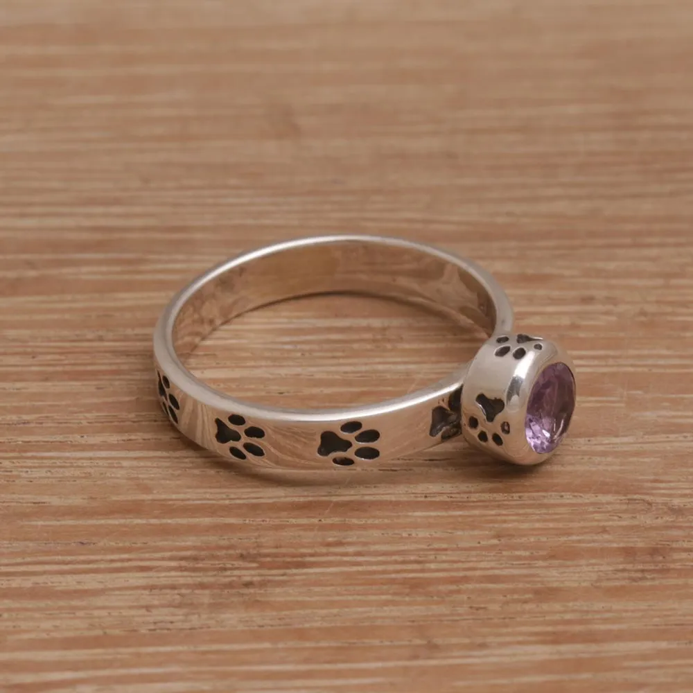 Handmade 925 Sterling Silver Amethyst Cocktail Ring - Pawing Around | NOVICA