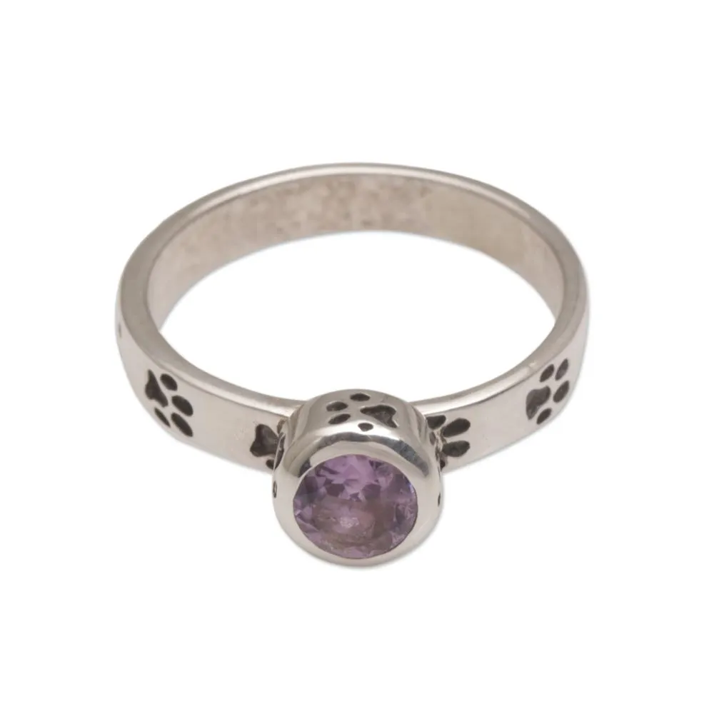 Handmade 925 Sterling Silver Amethyst Cocktail Ring - Pawing Around | NOVICA