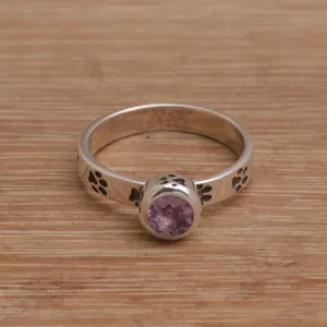 Handmade 925 Sterling Silver Amethyst Cocktail Ring - Pawing Around | NOVICA