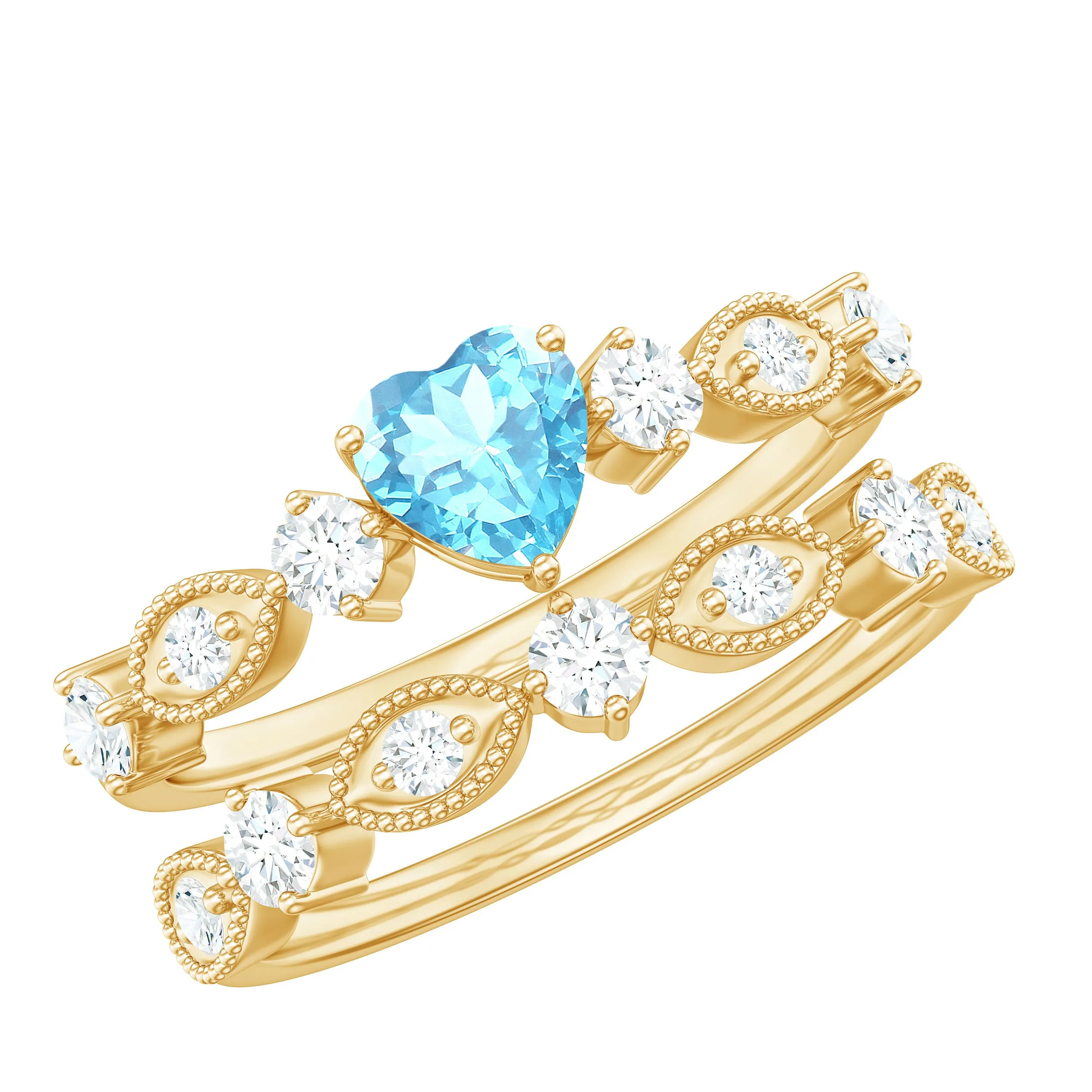 Heart Aquamarine and Diamond Ring Set