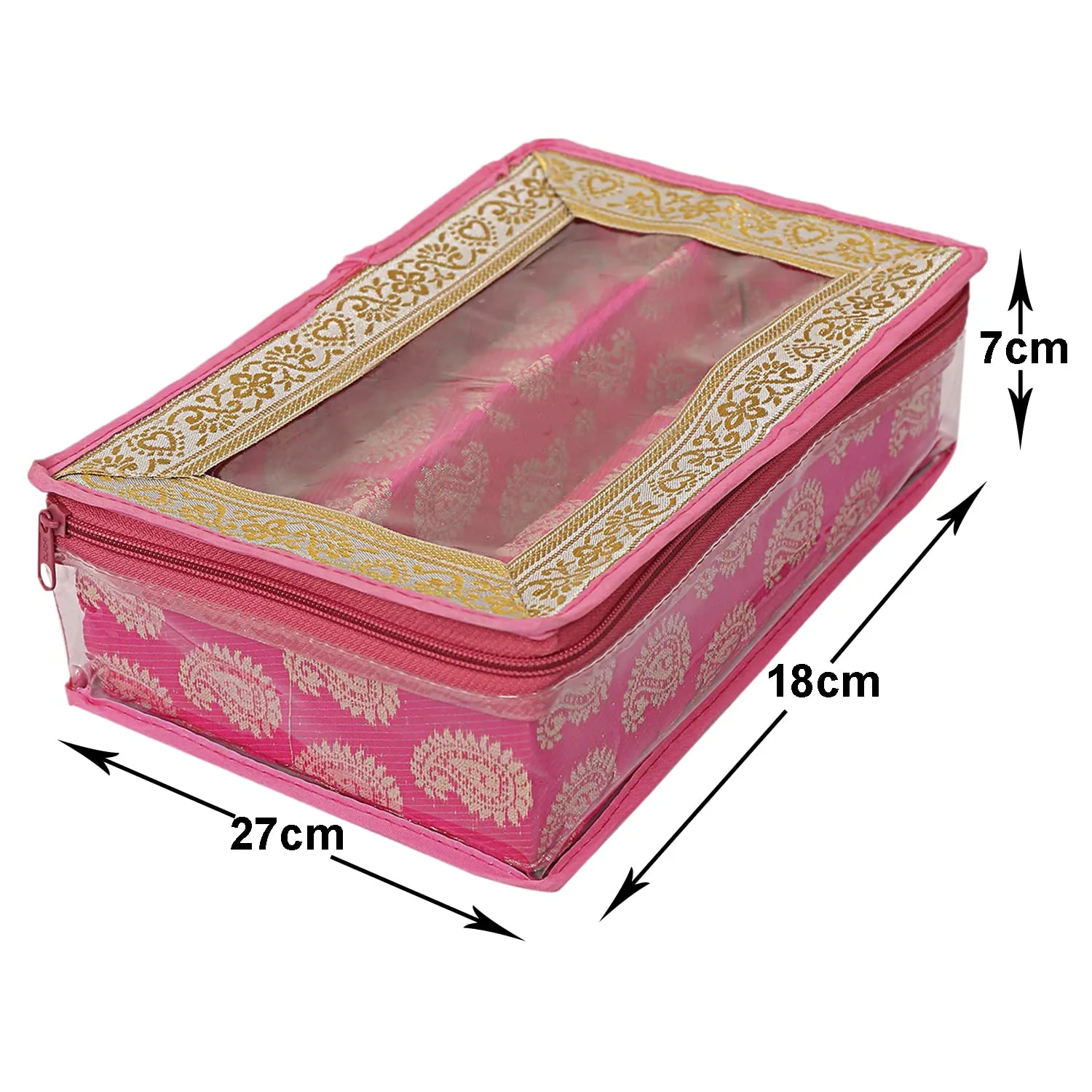 Heart Home Multipurpose Feather Design Laminated 2 Rod Bangle Box/Organizer/Case With Tranasparent Top (Pink)-47HH0221