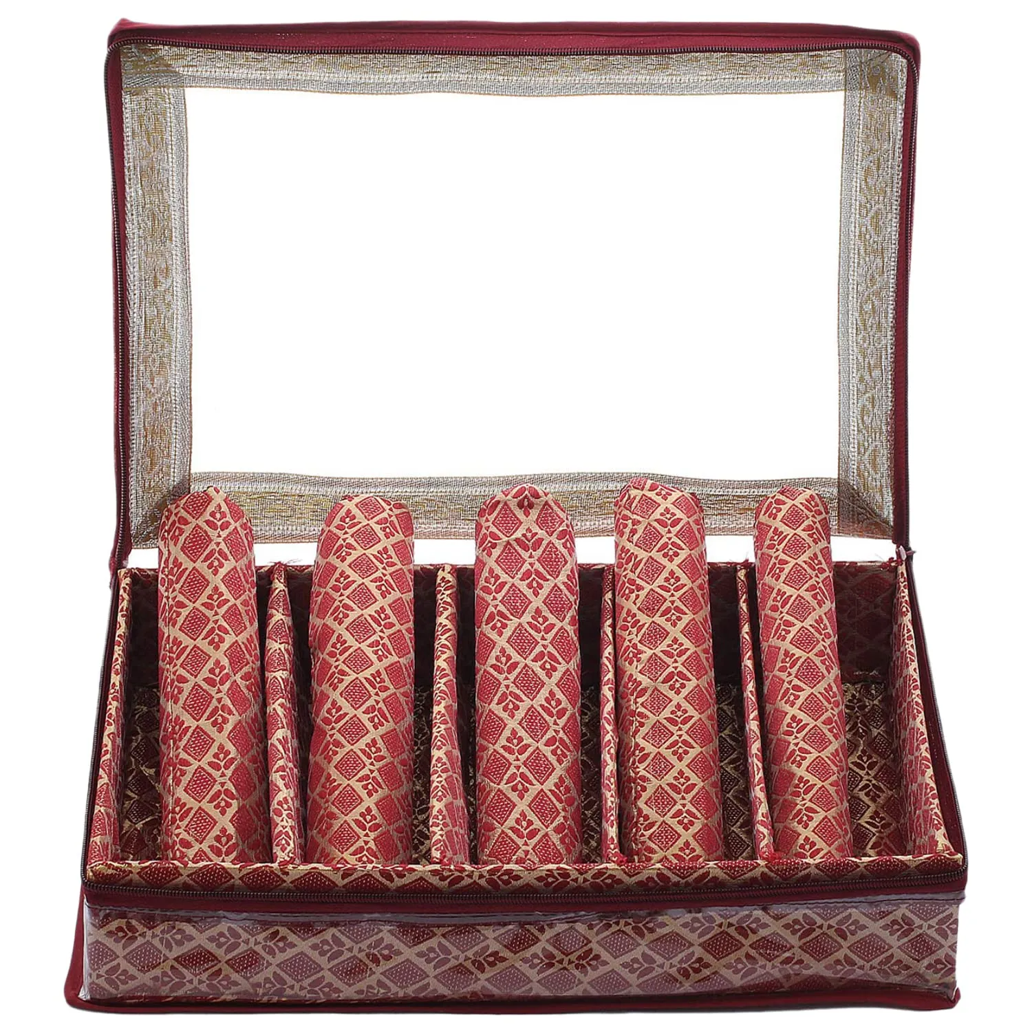 Heart Home Multipurpose Tribal Design Laminated 5 Rod Bangle Box/Organizer/Case With Tranasparent Top - Pack of 2 (Maroon)-47HH0523