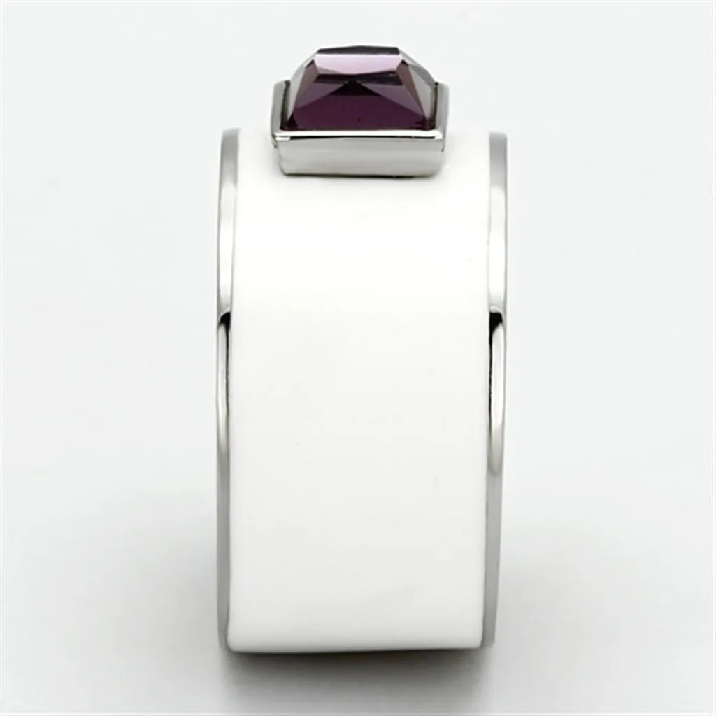 High polished (no plating) Stainless Steel Ring with Synthetic Synthetic Glass in Amethyst for Women Style TK1142