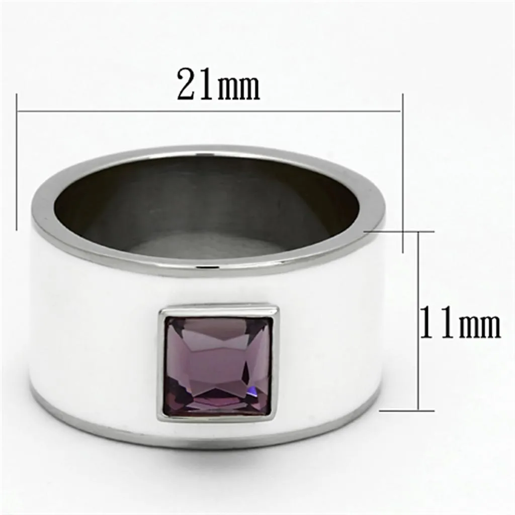 High polished (no plating) Stainless Steel Ring with Synthetic Synthetic Glass in Amethyst for Women Style TK1142