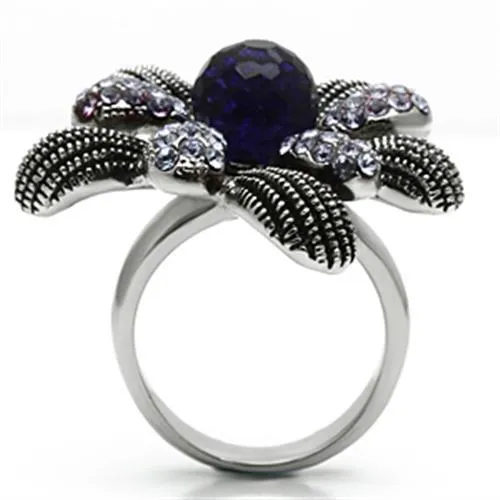 High polished (no plating) Stainless Steel Ring with Synthetic Synthetic Glass in Amethyst for Women Style TK607