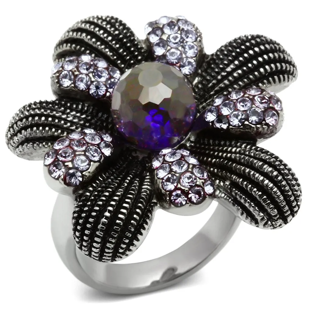 High polished (no plating) Stainless Steel Ring with Synthetic Synthetic Glass in Amethyst for Women Style TK607