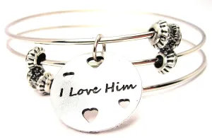 I Love Him With Hearts Triple Style Expandable Bangle Bracelet