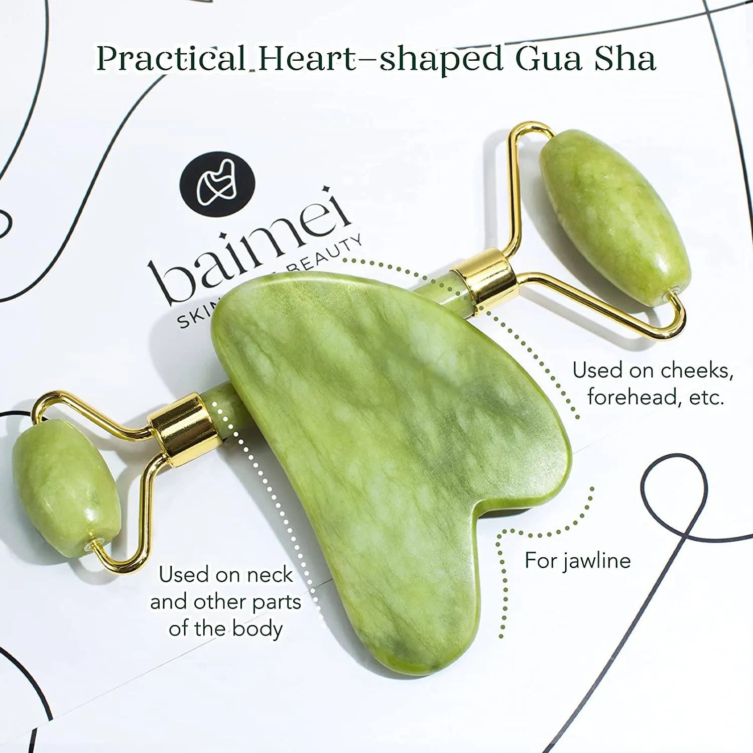 Jade Roller & Gua Sha Set Facial Beauty Tools Face Roller Skin Massager