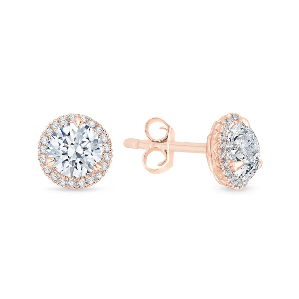 KATARINA 7/8 cttw Lab Grown Diamond Halo Earrings in 14k Gold