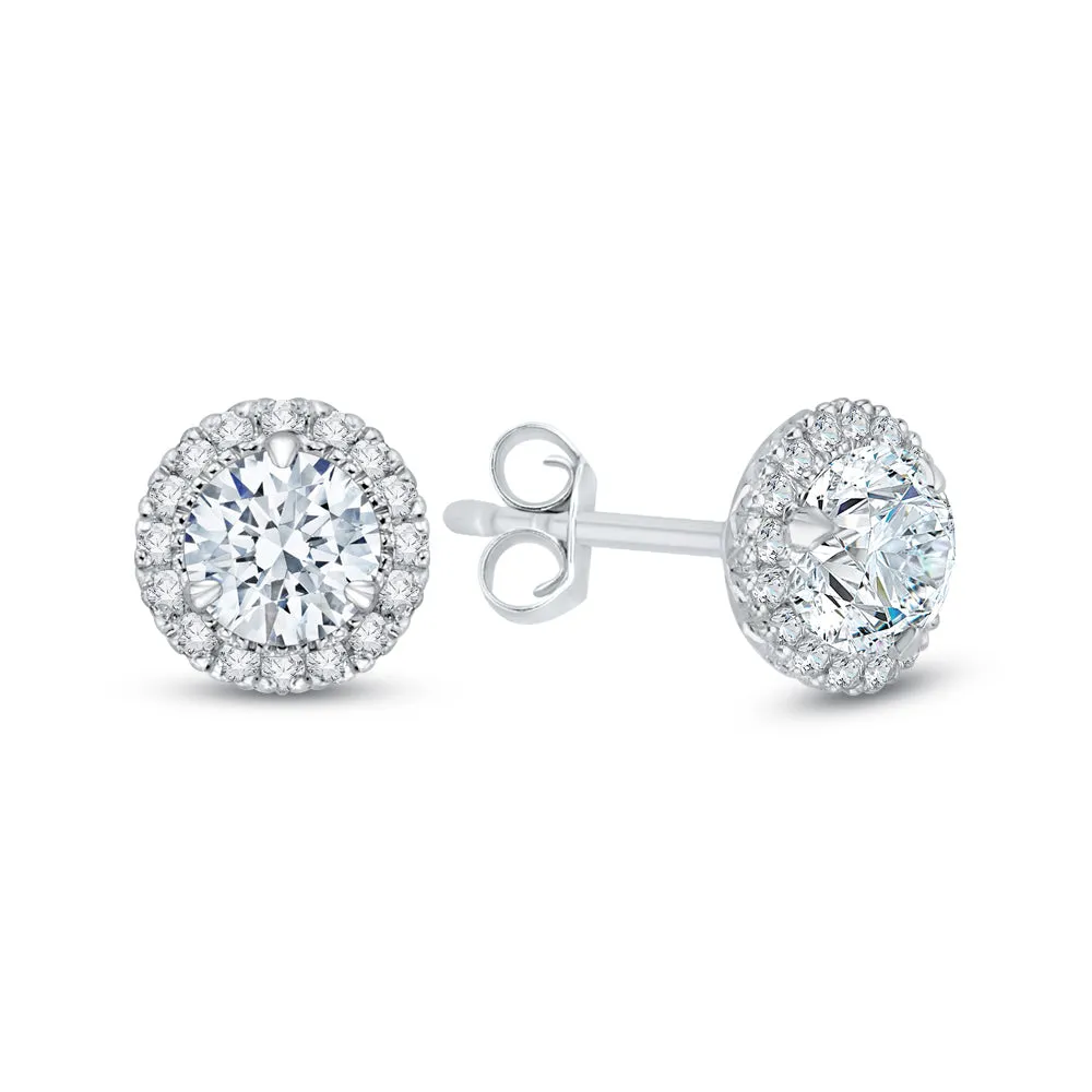 KATARINA 7/8 cttw Lab Grown Diamond Halo Earrings in 14k Gold