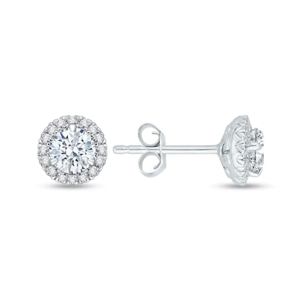 KATARINA 7/8 cttw Lab Grown Diamond Halo Earrings in 14k Gold