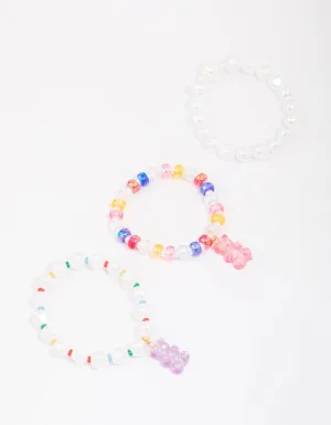 Kids Mixed Pearl & Beaded Charm Bracelet 3-Pack