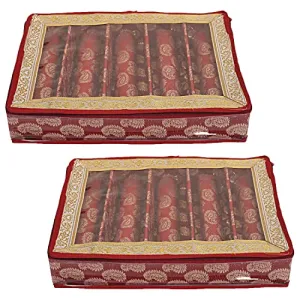 Kuber Industries Multipurpose Teardrop Pattern Laminated 5 Rod Bangle Box/Organizer/Case With Tranasparent Top - Pack of 2 (Red)-47KM0499