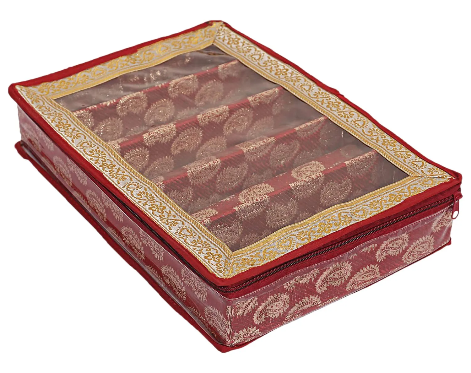 Kuber Industries Multipurpose Teardrop Pattern Laminated 5 Rod Bangle Box/Organizer/Case With Tranasparent Top - Pack of 2 (Red)-47KM0499