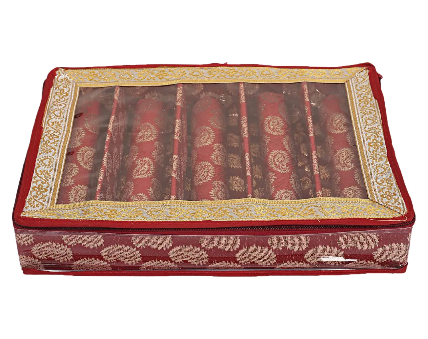 Kuber Industries Multipurpose Teardrop Pattern Laminated 5 Rod Bangle Box/Organizer/Case With Tranasparent Top - Pack of 2 (Red)-47KM0499