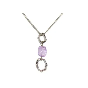 Lila Jewellery Irregular Hoops Amethyst Rhodium Pendant