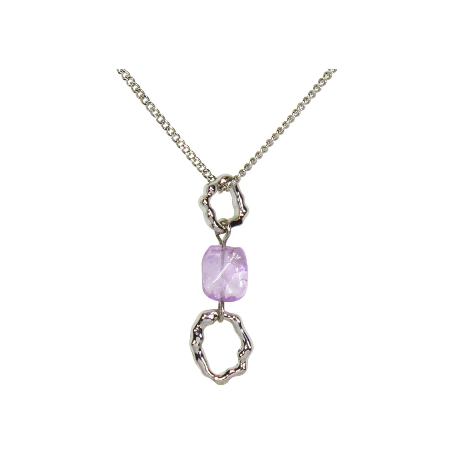 Lila Jewellery Irregular Hoops Amethyst Rhodium Pendant