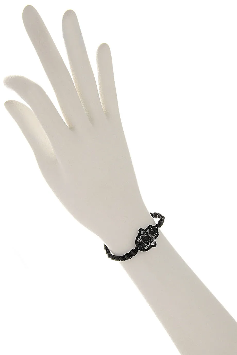 LK DESIGNS HAMSA Black Beaded Bracelet