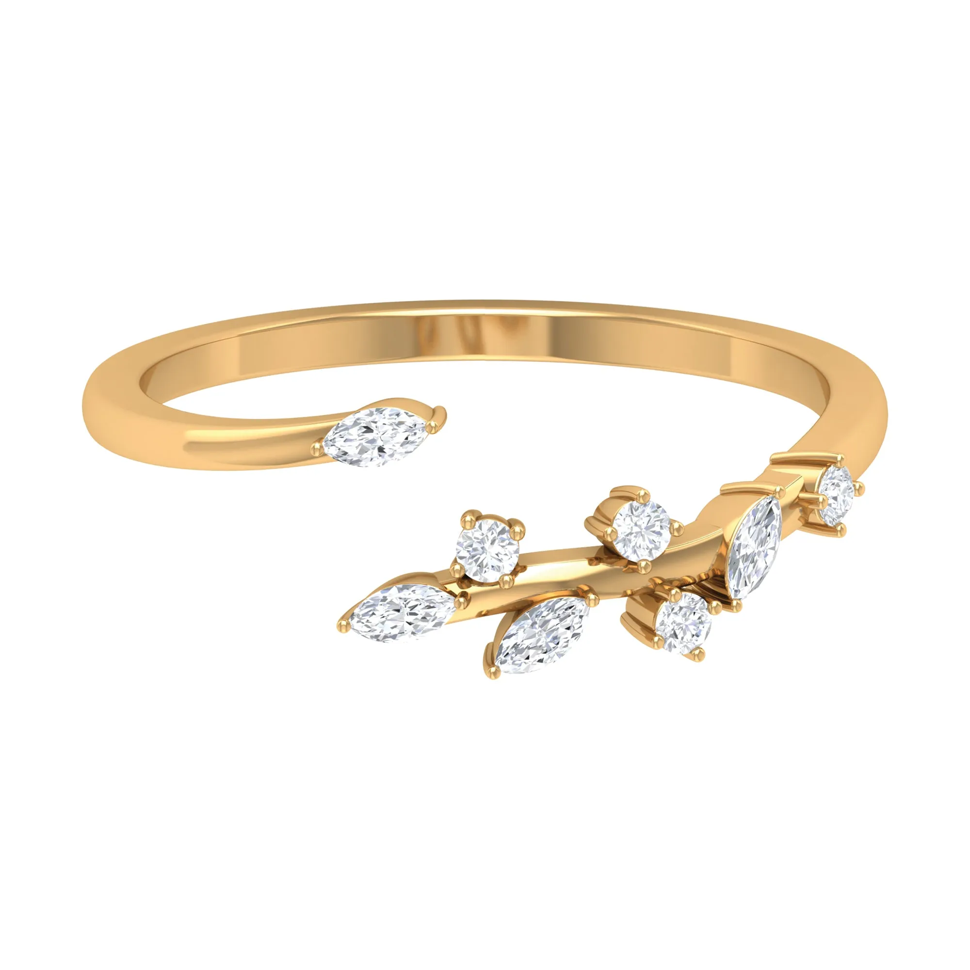 Marquise and Round Shape Natural Diamond Leaf Wrap Ring