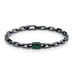 MEN'S SINGLE PAVE GREEN GARNET SOLID GOLD MINI DECO LINK BRACELET