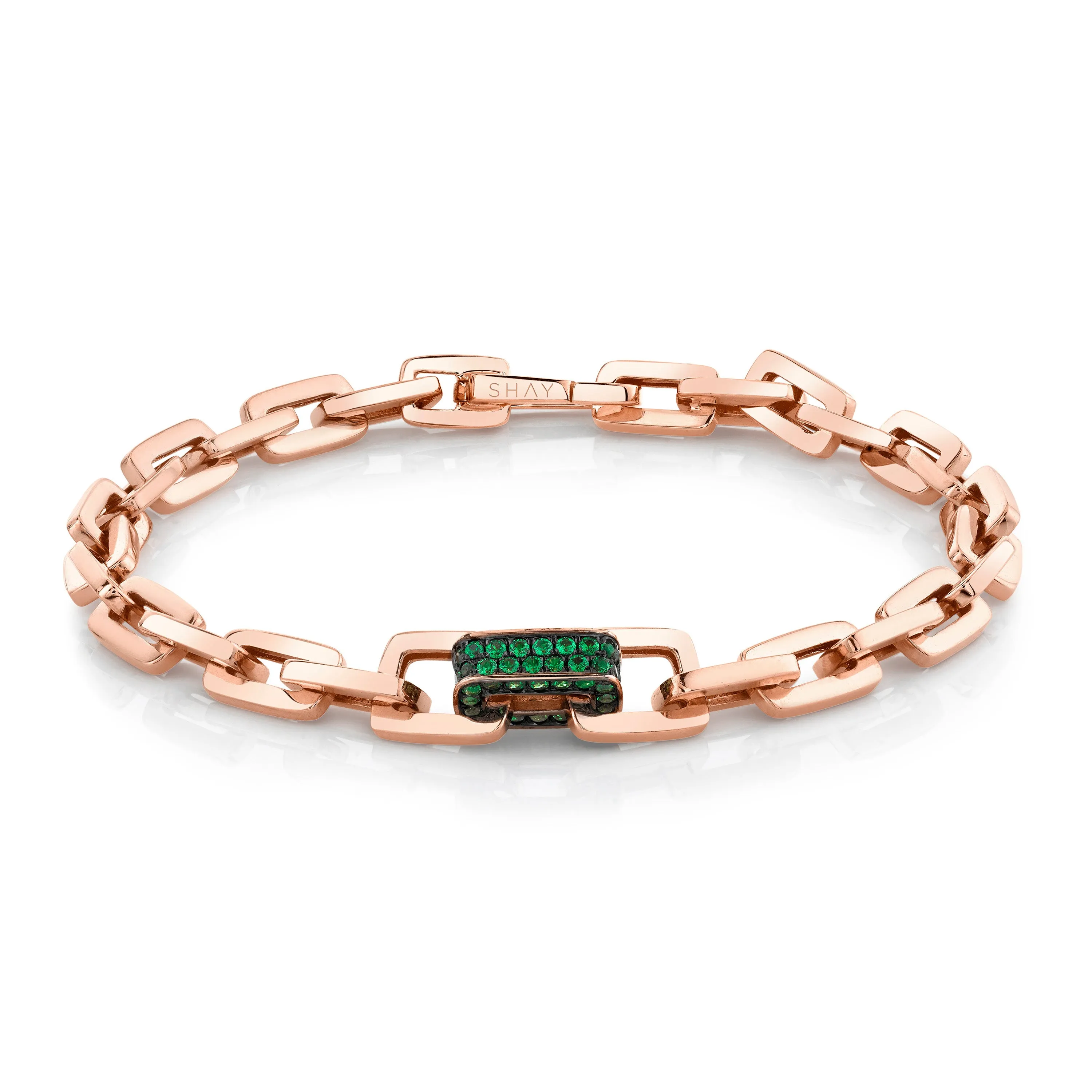 MEN'S SINGLE PAVE GREEN GARNET SOLID GOLD MINI DECO LINK BRACELET