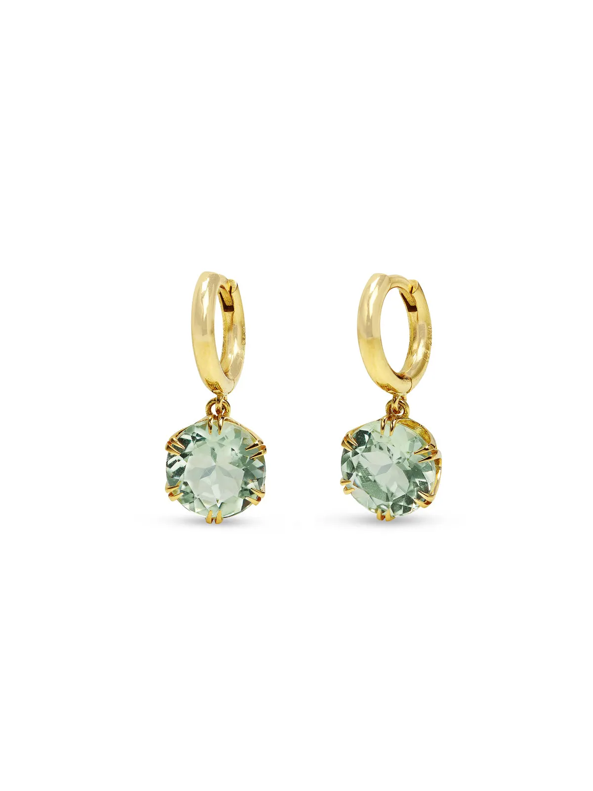 Midi Green Amethyst Crown Yellow Gold Hoop Earrings